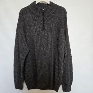 JOS. A. BANK SWEATER MENS LAMBS WOOL CABLE KNIT DARK GRAY 1/4 ZIP (XL)